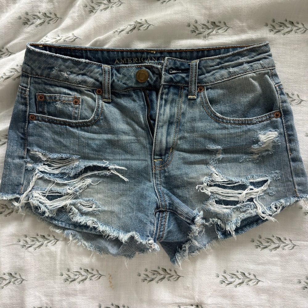 American Eagle Outfitters Women’s Distressed Light Blue Denim Shorts